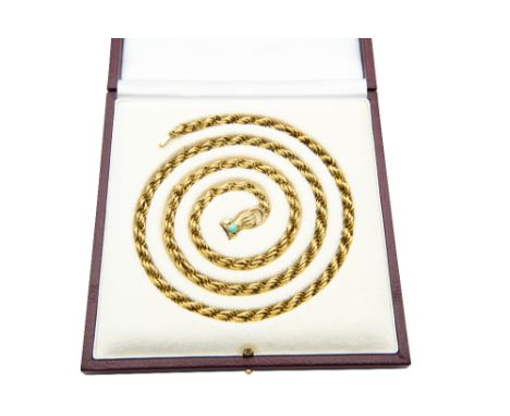 AN EARLY 19TH CENTURY LONGCHAIN WITH A GEM-SET HAND CLASPComposed of textured fancy-links, to a gloved hand clasp inset with 