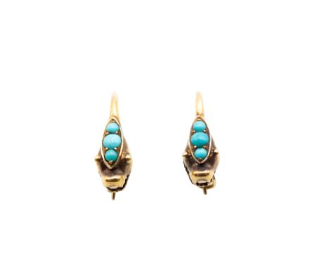 A PAIR OF MID 19TH CENTURY TURQUOISE-SET SNAKE EARRINGSEach modeled as a snake, inset with a graduated row of cabochon turquo