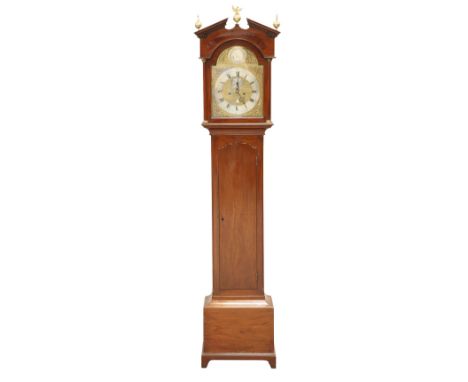 A GEORGE III SCOTTISH MAHOGANY EIGHT-DAY LONGCASE CLOCK, MATTHEW LYON, LANARK, the hood with break-arch pediment with dentil 