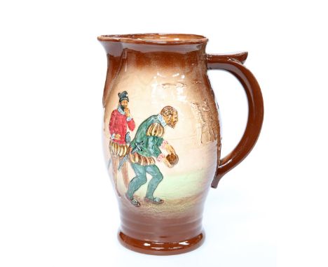 A LARGE ROYAL DOULTON SIR FRANCIS DRAKE POTTERY JUG, moulded with Sir Francis playing bowls, no. D 5705, printed factory mark