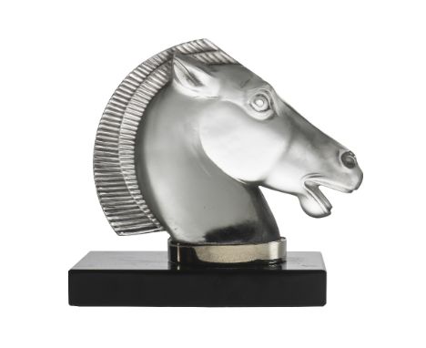 LONGCHAMP (DOUBLE MANE) A LALIQUE CAR MASCOT, clear and&nbsp;frosted&nbsp;glass, design introduced 1929, moulded marks R LALI