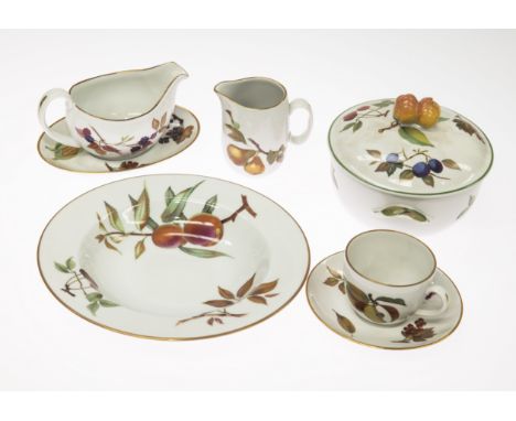 A ROYAL WORCESTER "EVESHAM" PATTERN DINNER SERVICE, comprising eight dinner plates, eight soup plates, eight dessert bowls, e