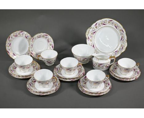 A Royal Crown Derby china 'Princess' pattern tea service for six, 1965 (21 pieces)  