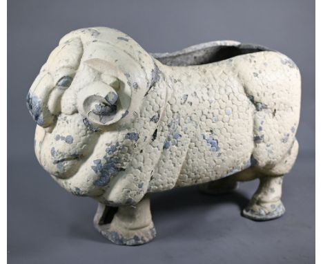 A vintage cast alloy Australian 'David The Ram' Golden Fleece petrol brand advertising figure, later converted to a planter (