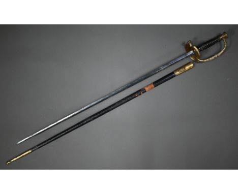 A 19th century officer's court sword, the plain steel blade 77 cm long, with solid cast brass guard with serpent wrapped anch