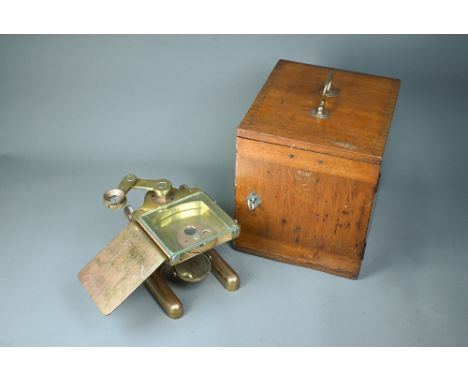 A W R Prior brass dissecting microscope, with fitted wooden case  