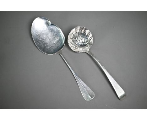 A George III Irish silver feather-edge sifter ladle with shell-back scalloped bowl, Michael Keating (no date letter), to/w a 