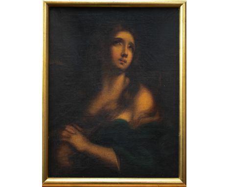 A 19th century oil on canvas portrait of a female saint, 46 x 35 cm  