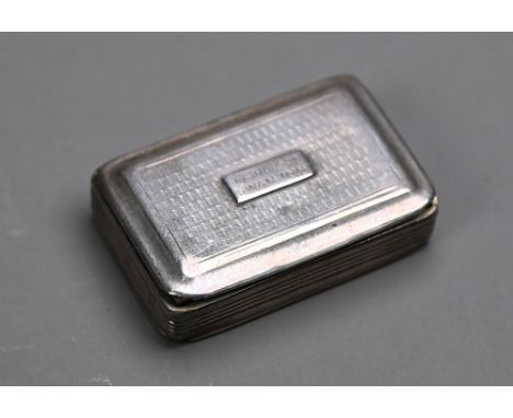 A George IV silver snuff box, engraved 'J.A. Hodson, Swan Inn, Edward Smith, Birmingham 1829, 5cm wide  