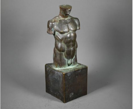 Vladimir Trulov, a Russian bronze sculpture, male torso, on block base, 29 cm h  