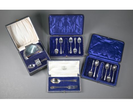 Cased silver Christening bowl, Chester 1923, 12cm, to/w a napkin ring Chester 1912 and a spoon Sheffield 1922; lot also inclu