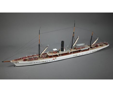 Of Churchill interest; a scratch built painted wooden model of the New York built steam yacht 'Namouna', owned by James Gordo