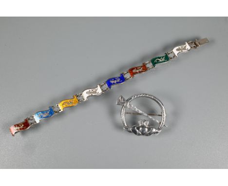 A Siam silver and enamel link bracelet and a silver roundel brooch (2)  