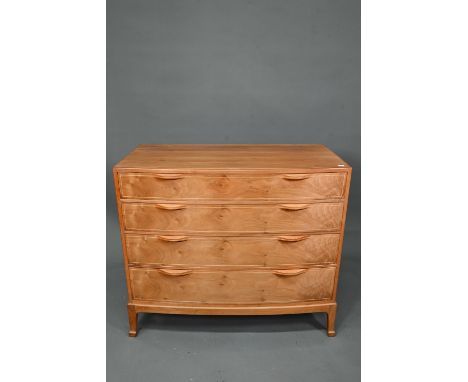 Edward Barnsley (1900-1987), an inlaid sycamore chest of four long graduated drawers, raised on slender elongated bracket fee