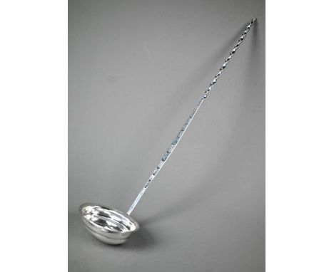 Unusual George III silver punch ladle with oval bowl and full silver handle, with engraved decoration, Josiah Snatt, London 1