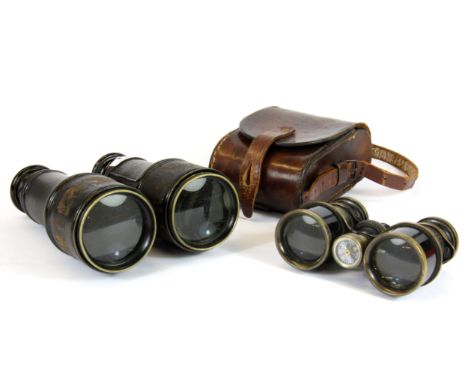 A pair of 19th Century binoculars and a pair of cased field glasses with compass.