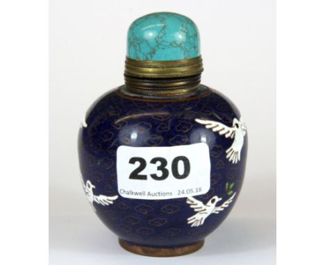 An unusual Chinese cloisonné enamelled copper table snuff bottle, H. 10cm.