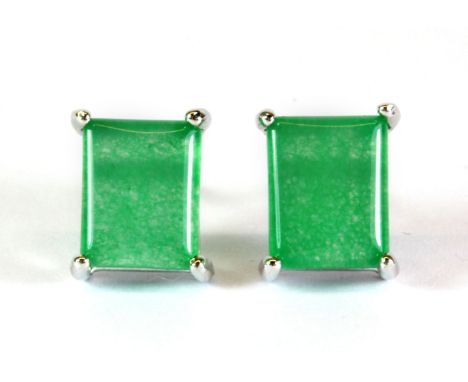 A pair of 925 silver mounted jade earrings.