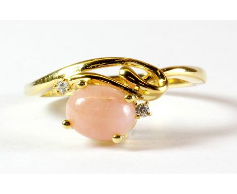 A 925 silver gilt ring set with cabochon cut pink opal and stones, (Q).