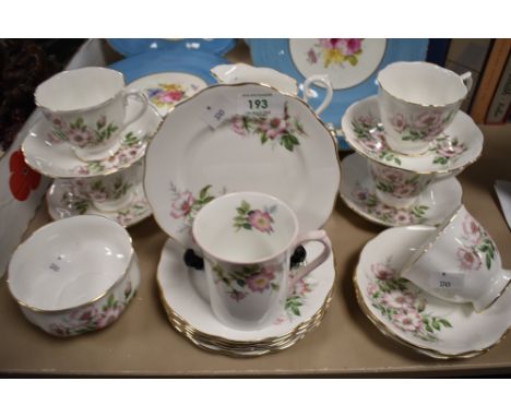 A Royal Albert bone china 'Friendship' 'Wild Roses' part teaset, together with an associated lidded Tokyo china sucrier