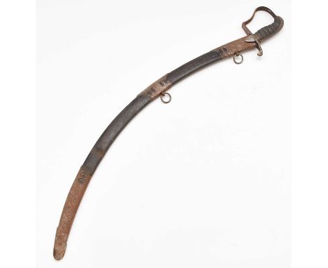 A pre-regulation British Flank Officer's sabre, circa 1800, with stirrup hilt, single-edged unmarked blade, brass-mounted lea