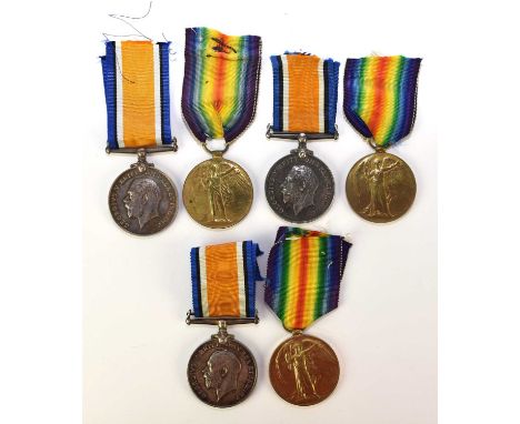 Three First World War pairs of Victory Medal and British War Medal, comprising: pair to "42337 PTW. W. LEGARD, YORKS L.I"; pa