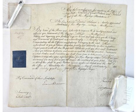 Royal Navy. A partially printed commission document with manuscript insertions, on vellum, appointing Lieutenant Frederick Da
