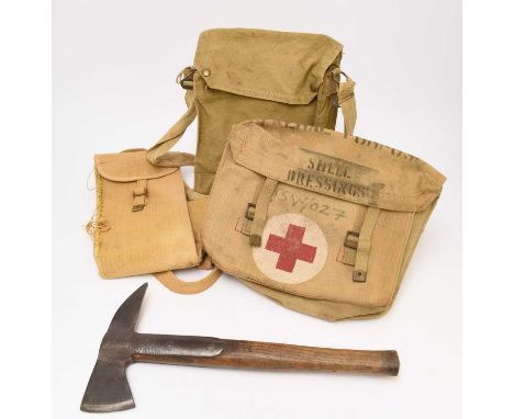 A small group of webbing comprising a British Army 37 Pattern khaki canvas pack with added straps dated 1941, issued conditio