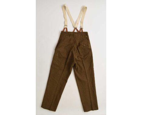 A pair of British Army 1946 Pattern battledress trousers, dated 1947, size no. 8, similar externally to the 1940 Pattern wart