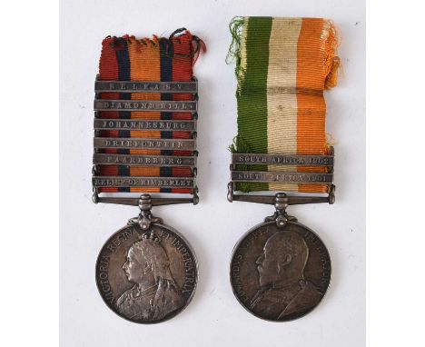 A Boer War Queen's South Africa Medal with six clasps, Relief of Kimberley, Paardeberg, Driefontein, Johannesburg, Diamond Hi