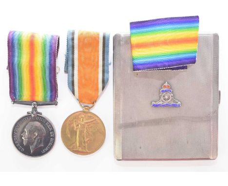 A First World War medal pair of Victory Medal and 1914-18 War Medal to "322754 SPR. J. H WILLIAMS R.E." together with a WW2 e