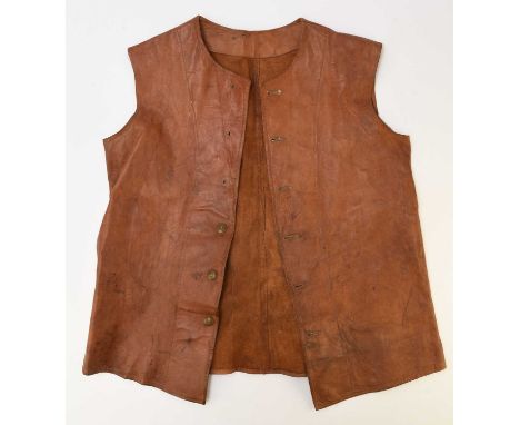 A Second World War British Army Indian Pattern leather jerkin, size no. 1, stamped 'M.B.C' and 'M64' with War Department arro