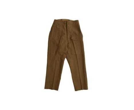A pair of British Army Second World War 1940 Austerity Pattern battledress trousers, indistinctly date stamped but possibly '
