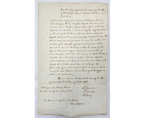 French Revolutionary War interest. J. F. CLARIDGE, Deputy-Clerk of the Peace for the County of Kent. A copy of an order from 