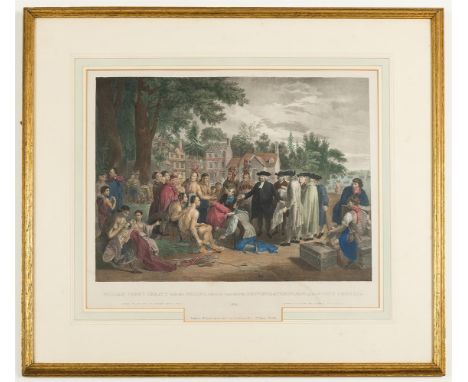 Print.- WILLIAM PENN'S TREATY WITH THE INDIANS (after Benjamin West) by Thomas Fairland, London: William Darton and Son, 1835