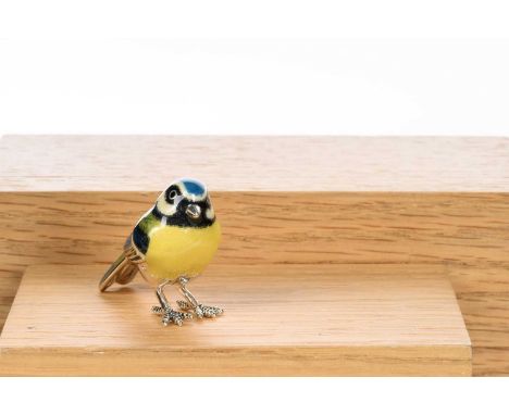 SILVER AND ENAMEL MINIATURE FIGURE, SATURNO modelled as a bluetit3.3cm highQty: 26g