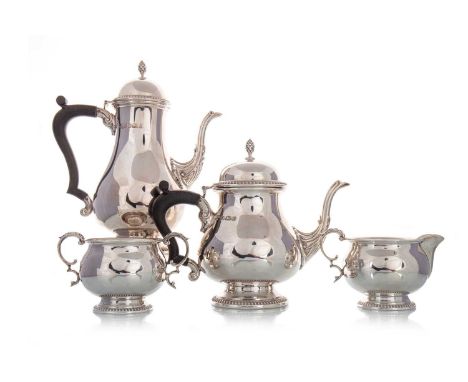 MATCHED SILVER FOUR PIECE TEA AND COFFEE SERVICE, MAPPIN & WEBB, TEA AND COFFEE POT SHEFFIELD 1978, SUGAR BOWL AND CREAM JUG 