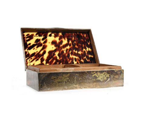 SILVER AND TORTOISESHELL CIGARETTE BOX, MARK'S RUBBED of oblong form, with hinged cover, lined interior22cm wideCondition goo