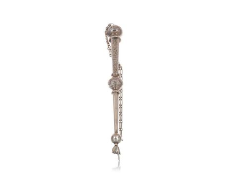JUDAICA SILVER, YAD OR TORAH POINTER, MARK'S INDISTINCT, LONDON CIRCA 1929 with finger finial over a tapered cylindrical shaf