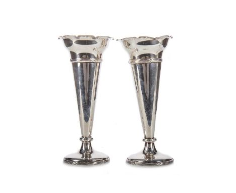 PAIR OF GEORGE V SILVER VASES, G & S C LTD, LONDON 1911 of trumpet form16.5cm highQty: approx. 242g gross