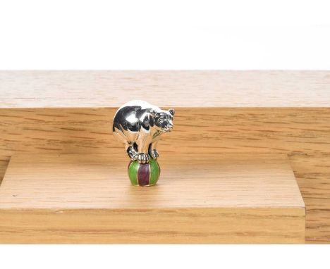 SILVER AND ENAMEL MINIATURE FIGURE, SATURNO modlled as a bear on ball3cm highQty: 18g