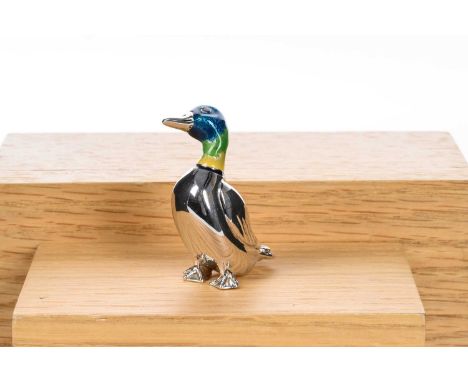 SILVER AND ENAMEL MINIATURE FIGURE, SATURNO modelled as a mallard duck5cm highQty: 36g