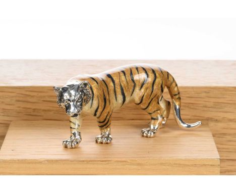 SILVER AND ENAMEL MINIATURE FIGURE, SATURNO modelled as a tiger7.5cm wideQty: 100gCondition generally good, without damages.
