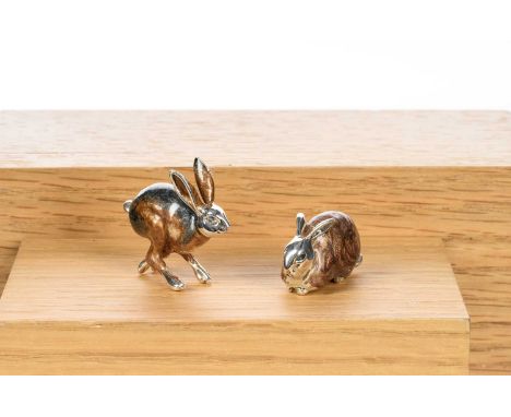 TWO SILVER AND ENAMEL MINIATRURE FIGURES, SATURNO modelled as a rabbit and harethe hare 3cm highQty: 29g gross