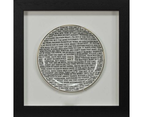 * GRAYSON PERRY RA (BRITISH b. 1960),100% ART PLATE 2020fine China plate, with artist's seal printed to base, produced for th