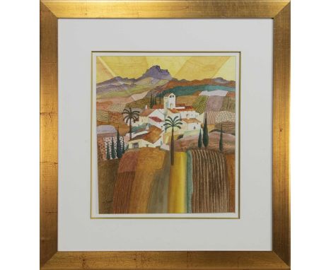 * GILLIAN MCDONALD,MEDITERRANEAN VILLAGE III watercolour on paper, signed, titled and dated 2004 label versoimage size 46cm x