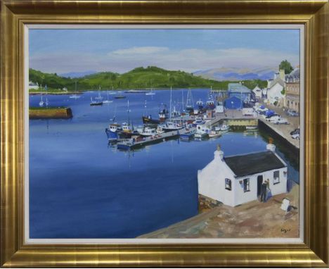 * NORMAN EDGAR RGI (SCOTTISH b. 1948),TARBERT HARBOURoil on canvas, signed, titled label versoimage size 69cm x 89cm, overall