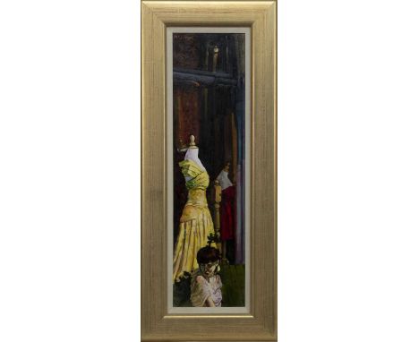 * JOE MCINTYRE (SCOTTISH b. 1940),SUMMER IN THE CITY, MANNEQUINS, BRIGHTONoil on canvas panel, signed, titled label versoimag