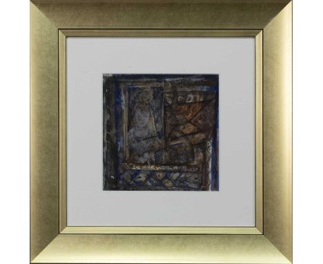 * JOYCE W CAIRNS PRSA HRA HRHA HRWA HRBA RSW MA (RCA) (SCOTTISH b. 1947),FACE IN THE WARDROBEmixed media on board, signed and