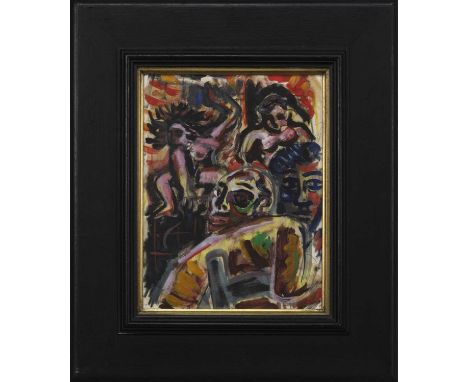 * PETER HOWSON OBE (SCOTTISH b. 1958),DANCE FRENZYmixed media on paper, titled and dated 1985 label versoimage size 25cm x 19